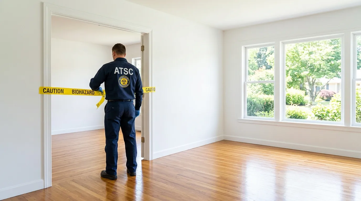 Certified biohazard cleanup crew performing Decomposition Cleanup in Greenlawn